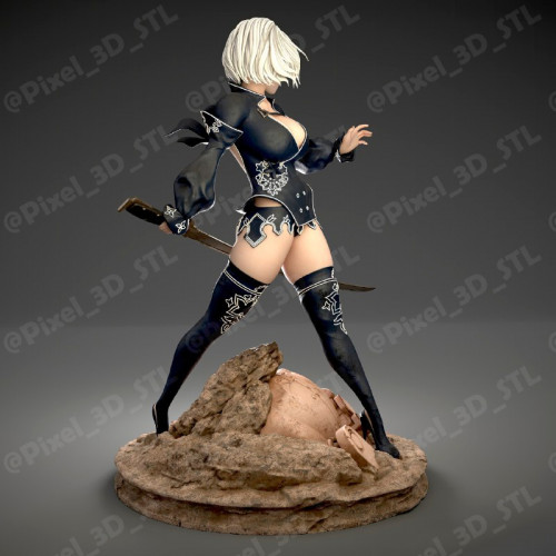 Фигурка 2B над поверженной машиной из NieR Automata, изображение 4