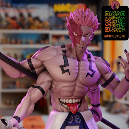 Фигурка Сукуна в кимоно с копьём из Jujutsu Kaisen, изображение 3