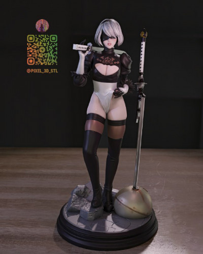 Фигурка 2B с двумя мечами в белом костюме из NieR Automata, изображение 2