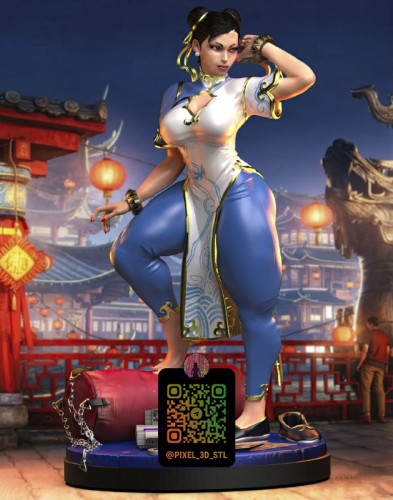 Фигурка Чунь-Ли у боксёрского мешка из Street Fighter — 3D-печать Montara