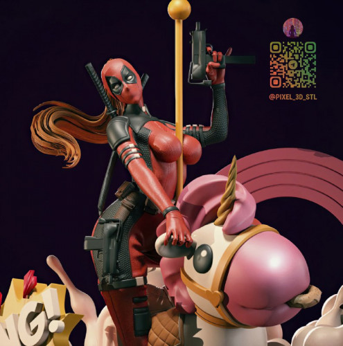 Фигурка Леди Дэдпул с игрушечным единорогом из Marvel, изображение 3